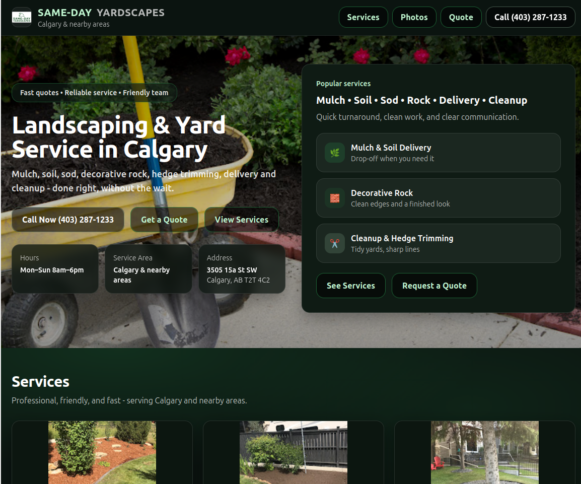Same-day Yardscapes demo screenshot