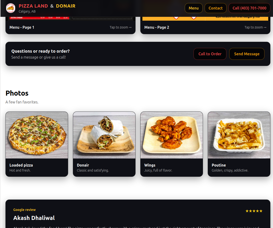 Pizza Land & Donair demo screenshot
